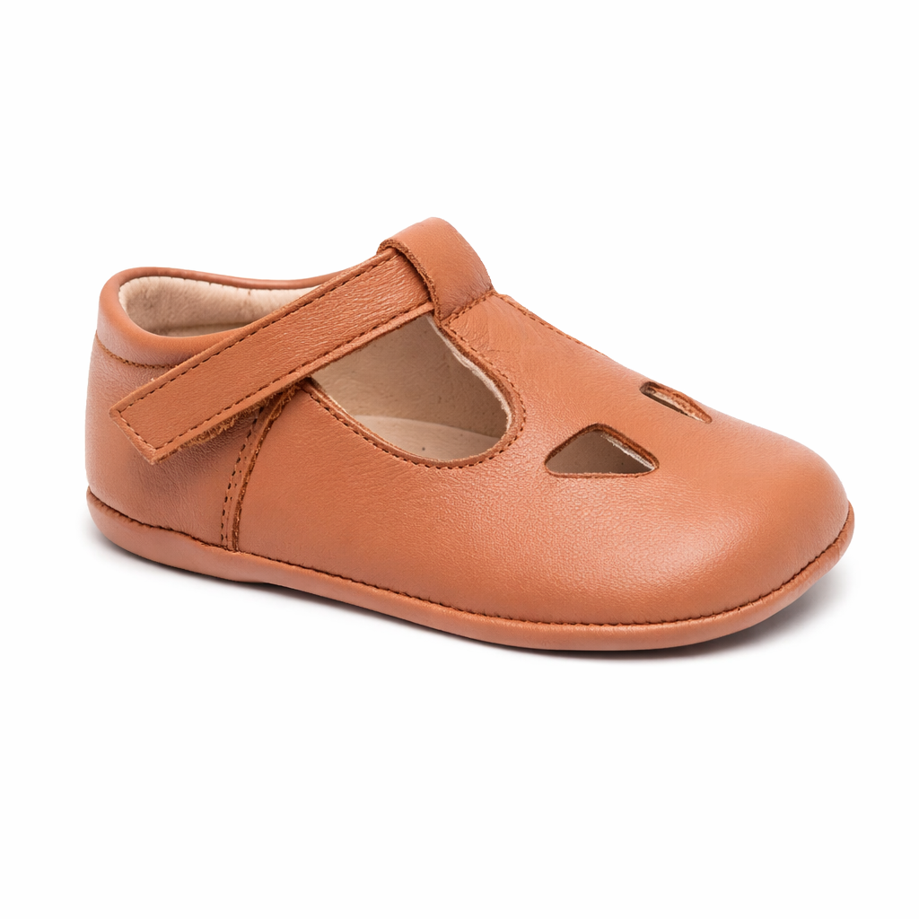 Scarpine primi passi per neonata Eli1957 marrone per chiusura a strappo 0375AL CUERO Eli Kids