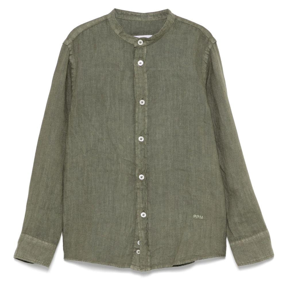 Camicia in lino per bambino Paolo Pecora Kids verde con logo ricamato PP4031 OLIVA PAOLO PECORA KIDS
