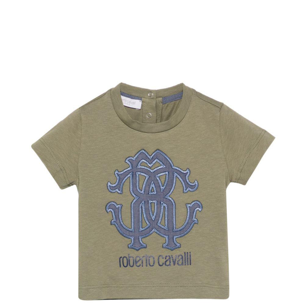T-shirt per neonato Roberto Cavallo Kids verde con logo sul davanti CIP26085TS GREEN MAYFLY ROBERTO CAVALLI KIDS
