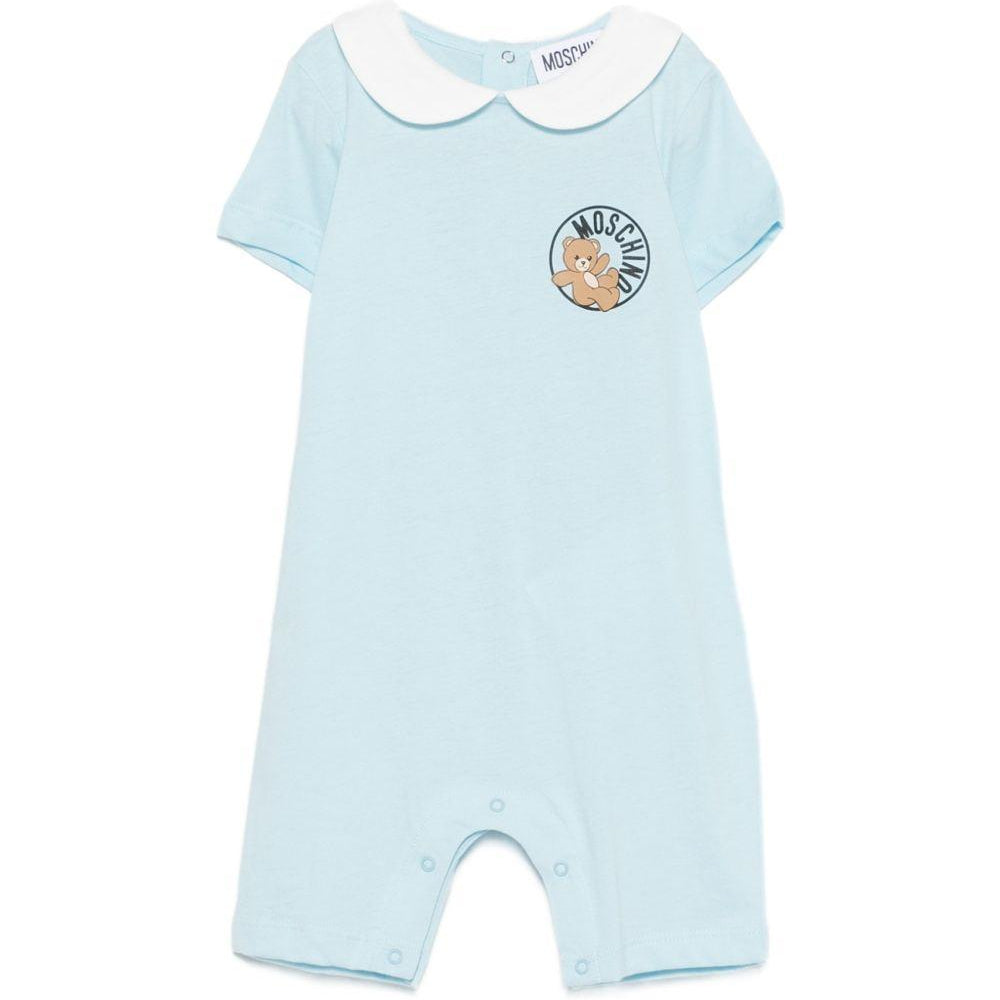 Tutina per neonato Moschino Kids azzurra con stampa logo MMY03YLAA03 40304 MOSCHINO KIDS
