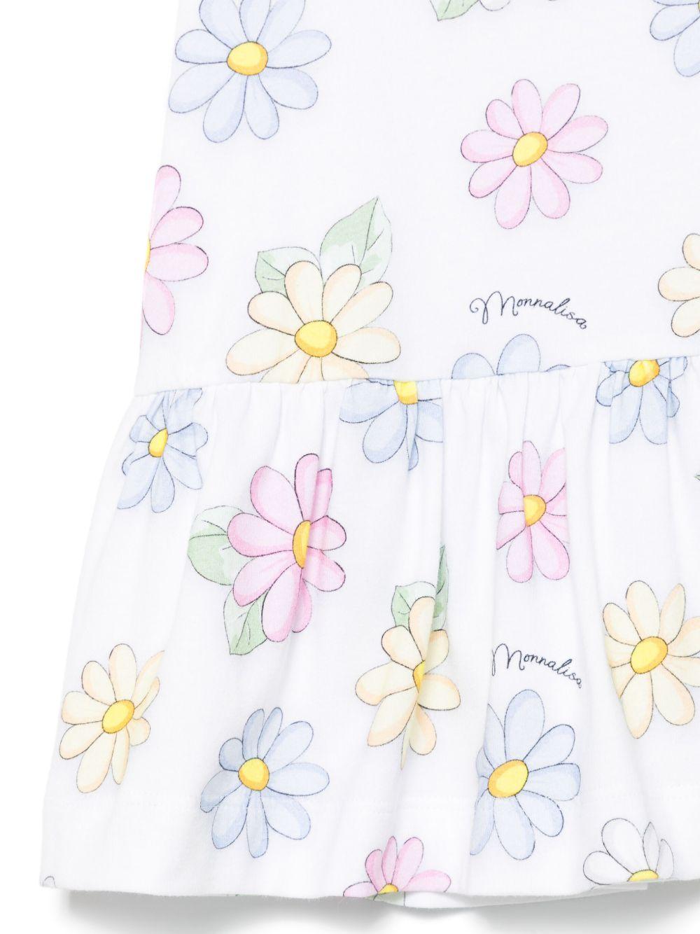 Abito per neonata Monnalisa bianco con stampa con fiori all-over 31E904 5662 0099 MONNALISA