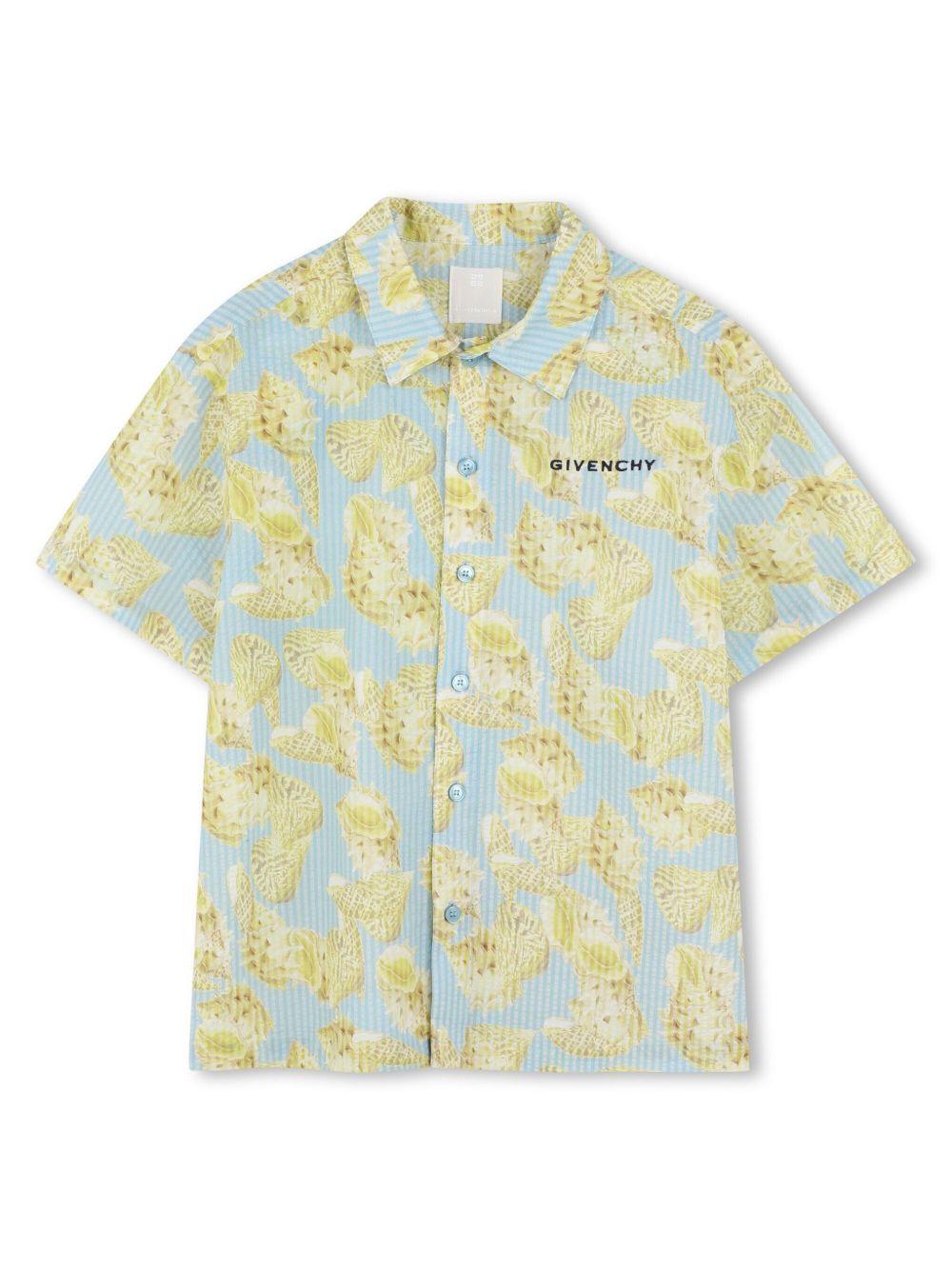 Camicia con stampa per bambino Givenchy Kids azzurro con colletto alla francese H30835 Z40 GIVENCHY KIDS