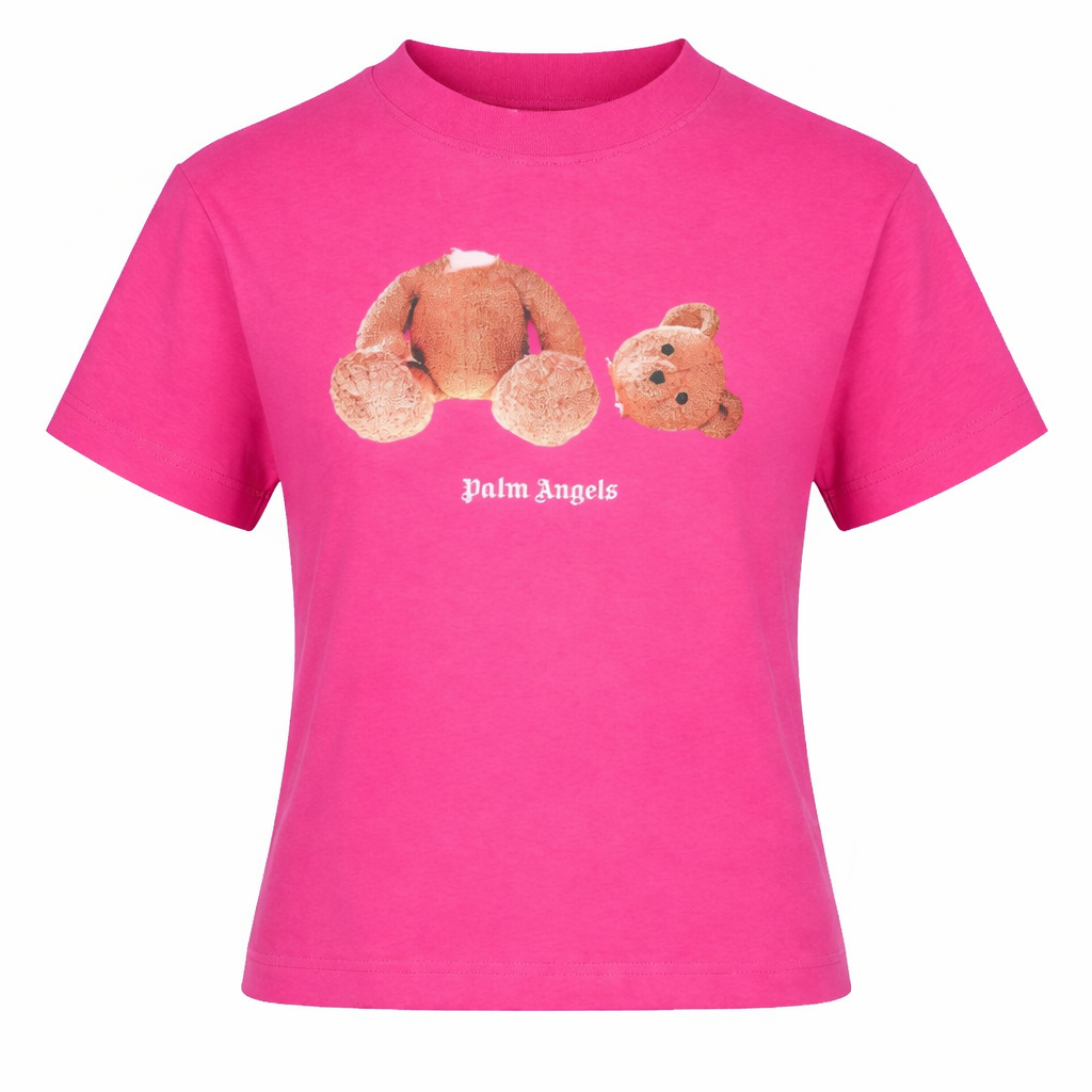 T-shirt per bambina Palm Angels Kids fucsia con stampa grafica Teddy PGAA002S26JER002 044 PALM ANGELS KIDS