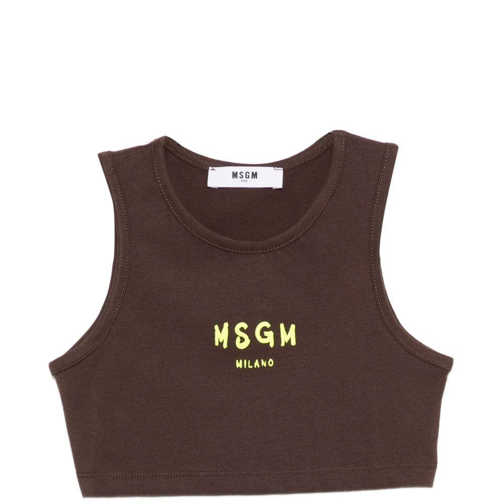 Top per bambina MSGM Kids marrone con stampa logo S6MSJGTO011 943 MSGM KIDS