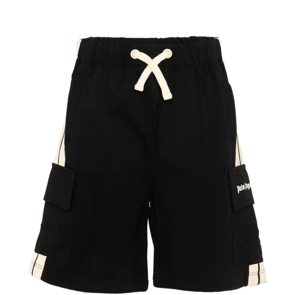 Shorts per bambino Palm Angels nero con tasche e dettagli a righe PBCL004S26FLE001 110 PALM ANGELS KIDS
