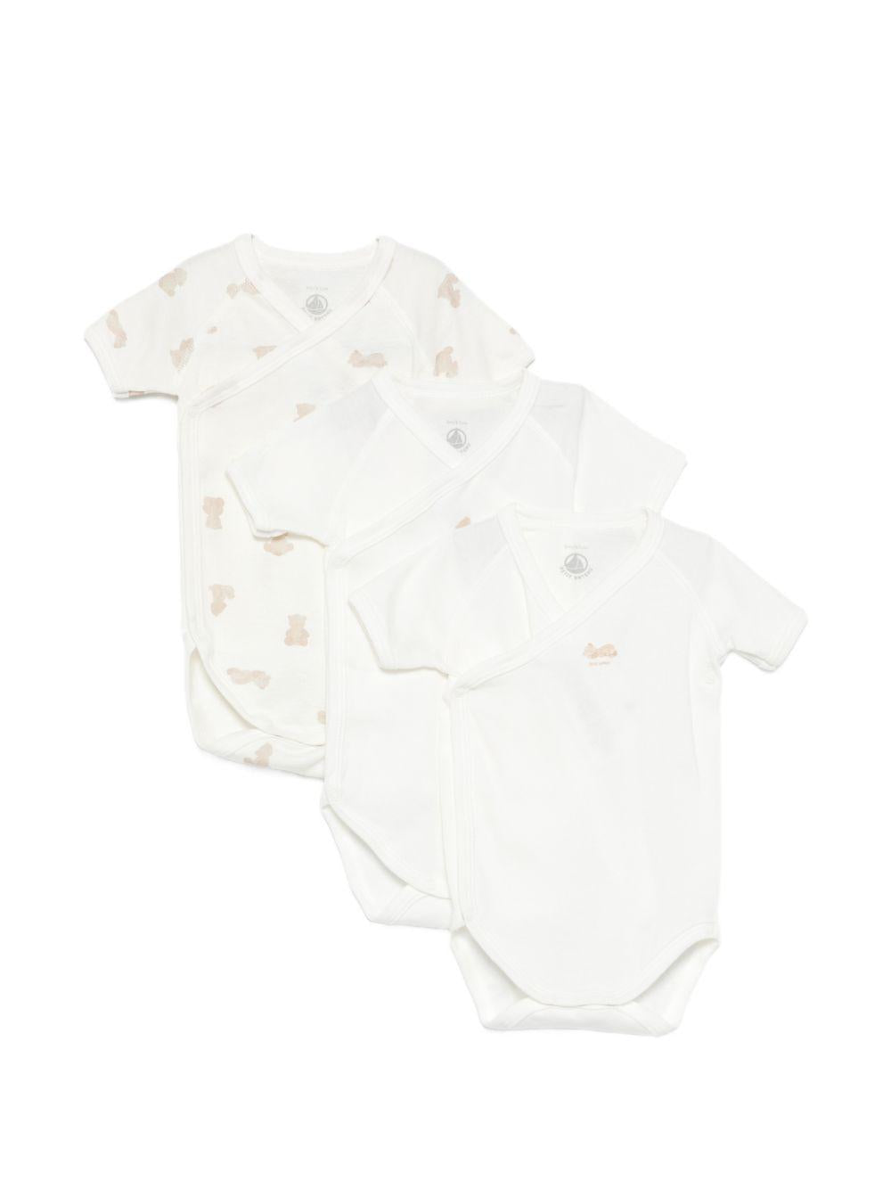 Set di tre tutine per neonati Petit Bateau bianchi con fantasie diverse A0F9X 00 PETIT BATEAU KIDS