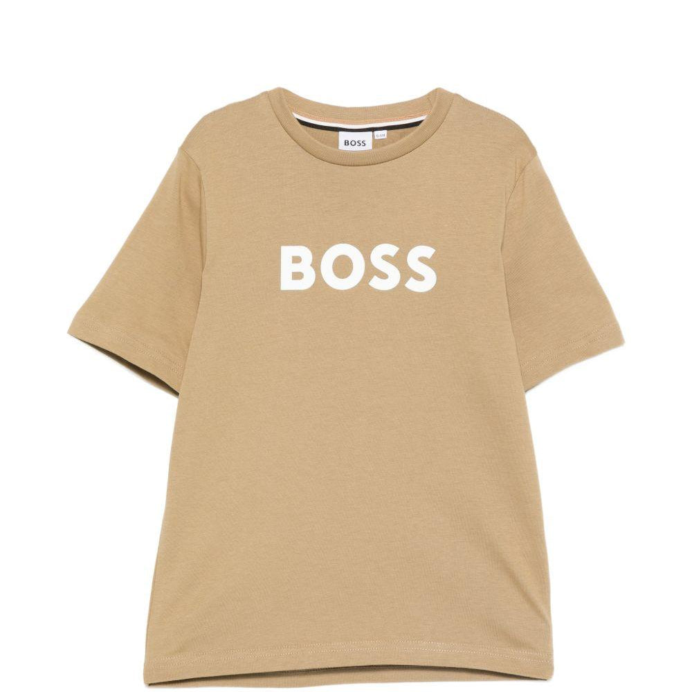 T-shirt per bambino Boss Kids beige con stampa logo J52711 295 BOSS KIDS
