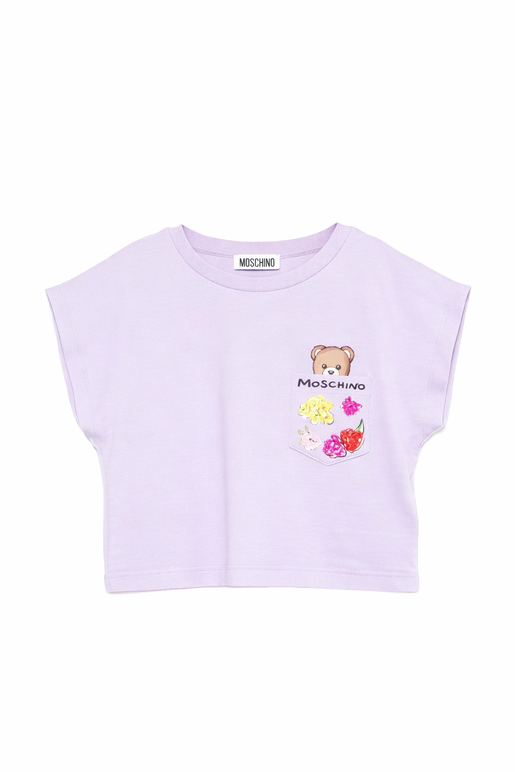 T-shirt per bambina Moschino Kids lilla con stampa grafica HDM06XLFA06 51683 MOSCHINO KIDS