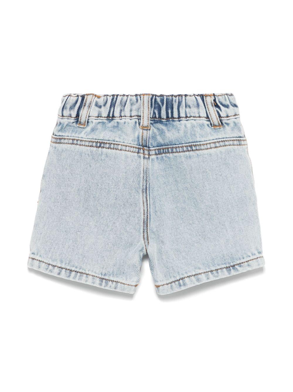 Pantaloncini con logo ricamato per neonata Moschino Kids azzurro con passanti per cintura MUQ017L0E08 40186 MOSCHINO KIDS