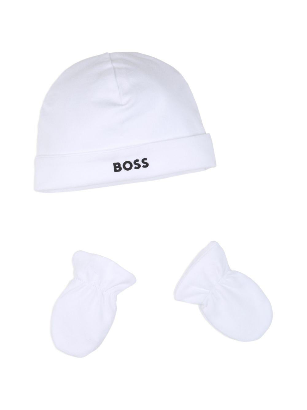 Set quattro pezzi per neonato Boss Kids bianco con logo sul davanti J53055 10P BOSS KIDS