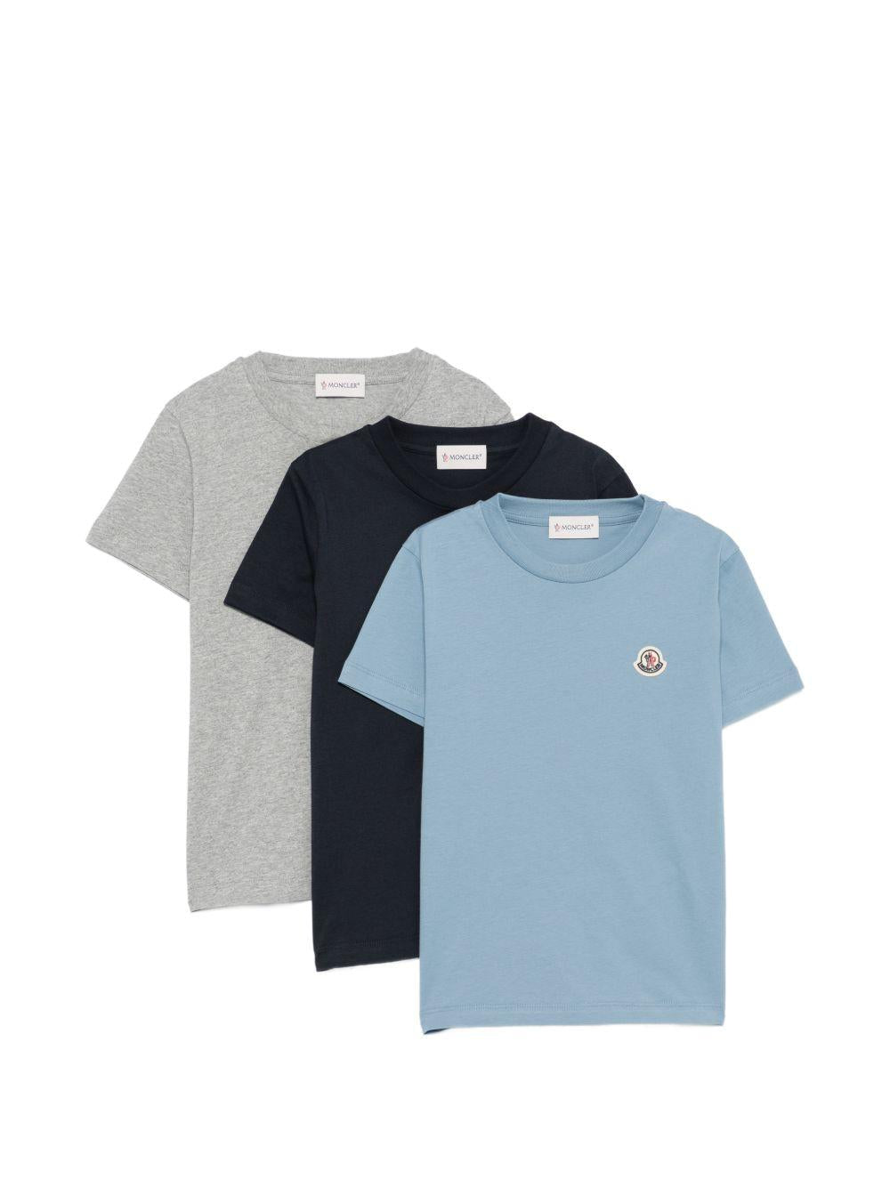 Set di tre t-shirt per bambino Moncler Enfant multicolore con logo sul davanti L29548C0001389AT9 3P9 MONCLER KIDS
