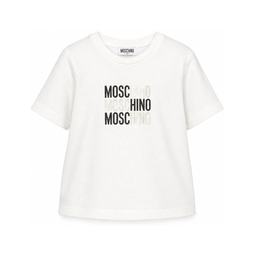 T-shirt da bambino Moschino Kids bianca con stampa logo H5M05GLAA23 10063 MOSCHINO KIDS