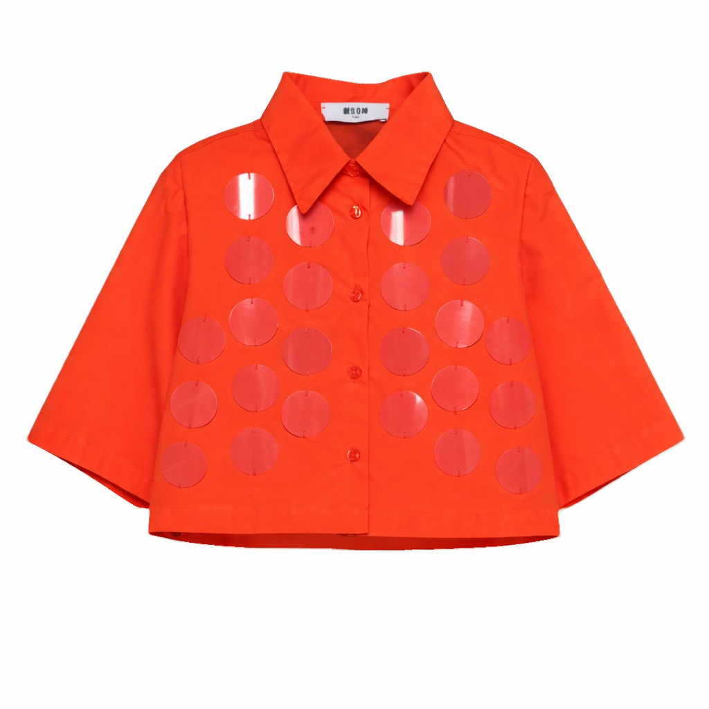 Camicia per bambina MSGM Kids arancione con dettagli a pois fucsia S6MSJGSI097 MS074 MSGM KIDS