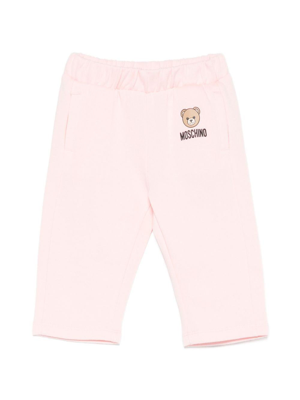 Pantaloni per neonata Moschino Kids rosa con motivo Teddy Bear MUP05XLCA92 50209 MOSCHINO KIDS
