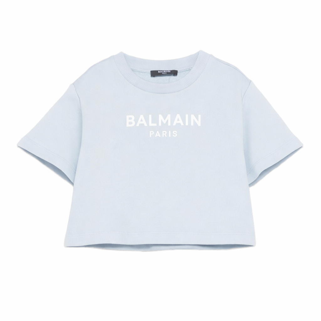 T-shirt per bambina balmain Kids azurra con stampa logo BY4A01 Z3183 685BC BALMAIN KIDS