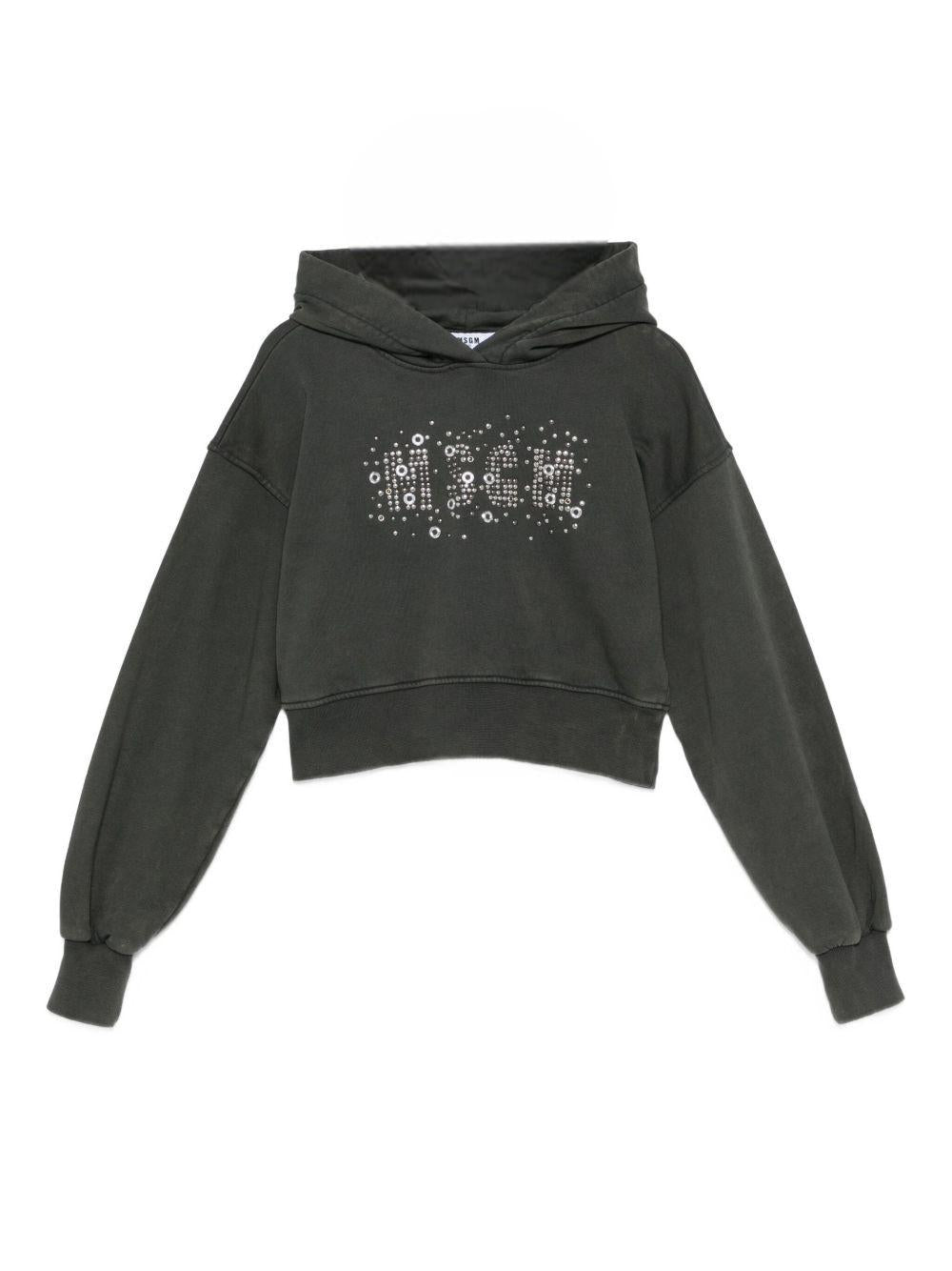 Felpa per bambina MSGM Kids grigia con decorazioni in cristallo F5MSJGHS161 103 MSGM KIDS