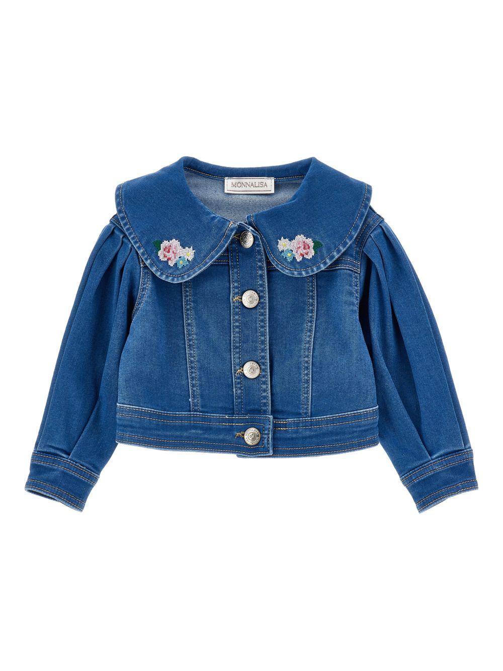 Giacca per neonata Monnalisa blu con ricamo a fiori 39G101 7017 0055 MONNALISA KIDS
