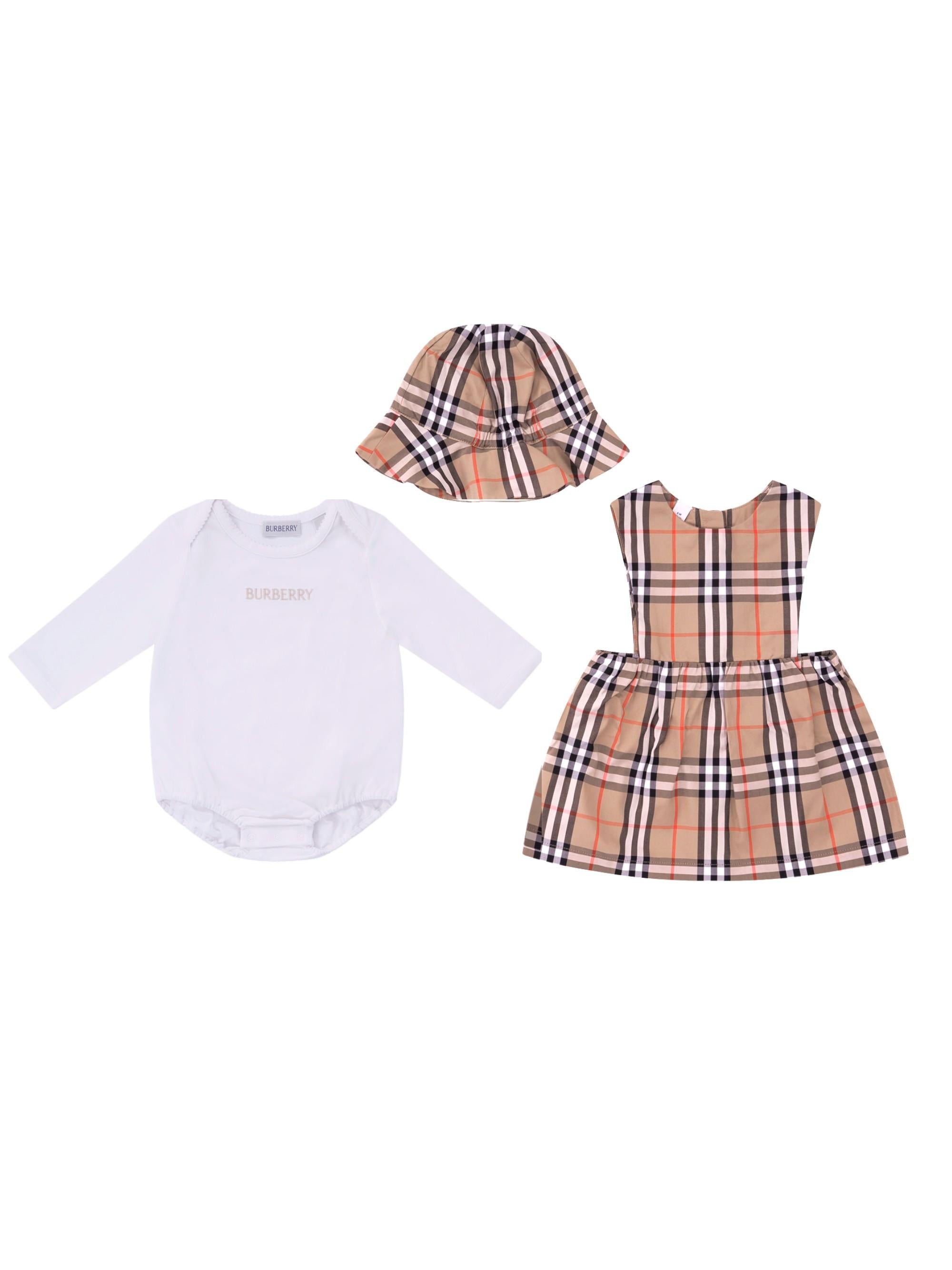 Set abito e body per neonata Burberry Kids beige con motivo a quadri 8117967 B9368 BURBERRY KIDS