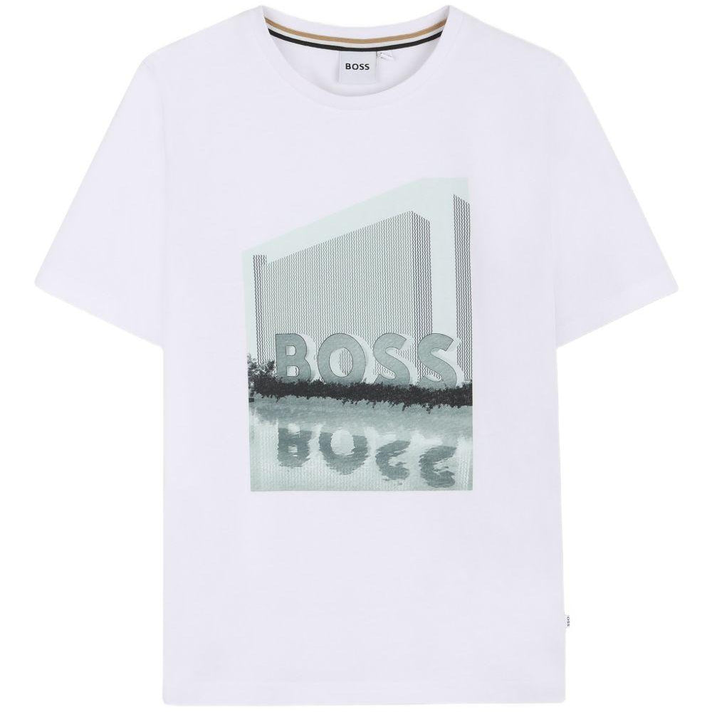 T-shirt per bambino Boss Kids bianco con stampa grafica J52977 10P BOSS KIDS