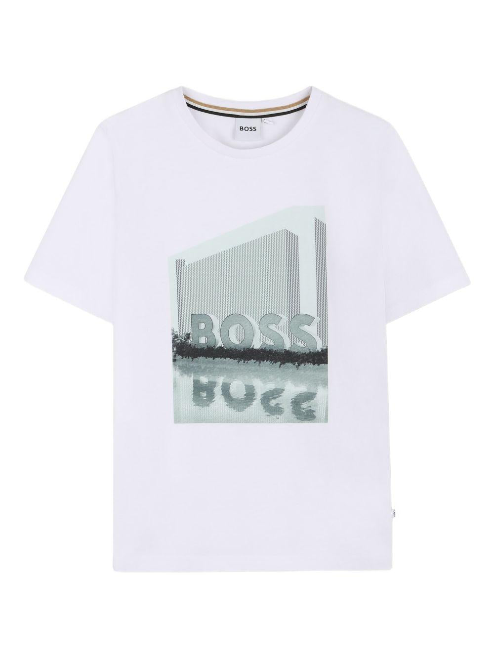 T-shirt per bambino Boss Kids bianco con stampa grafica J52977 10P BOSS KIDS