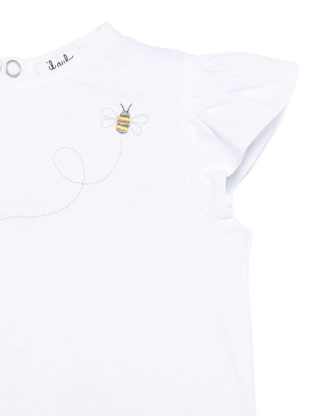T-shirt con logo ricamato per neonato Il Gufo bianco con maniche ad aletta P25TS475MF001 010 IL GUFO