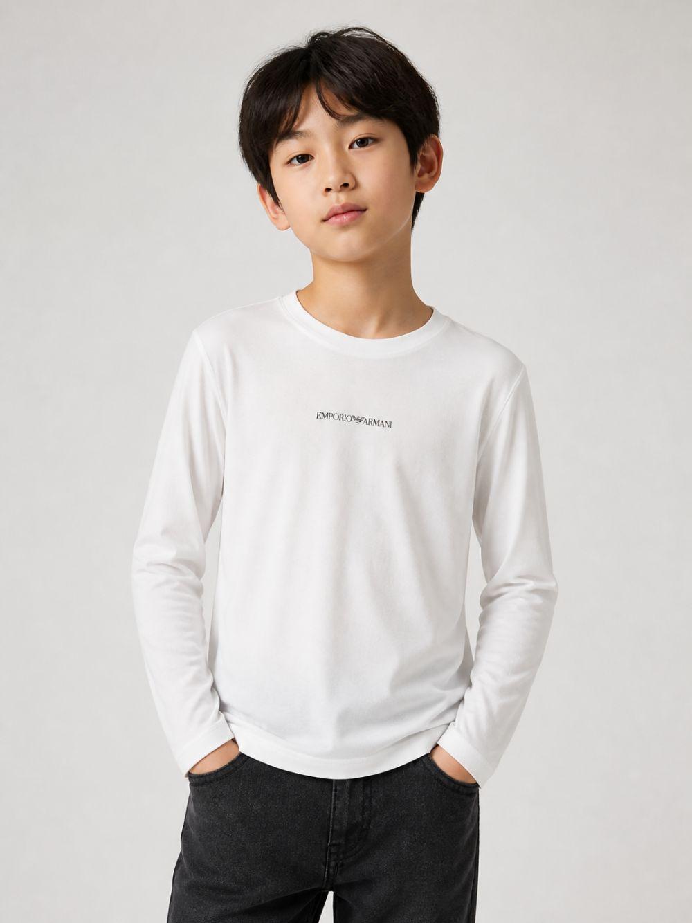 T-shirt per bambino Emporio Armani Kids bianca con dettaglio logo EB000420 AF15013 M0135 EMPORIO ARMANI KIDS
