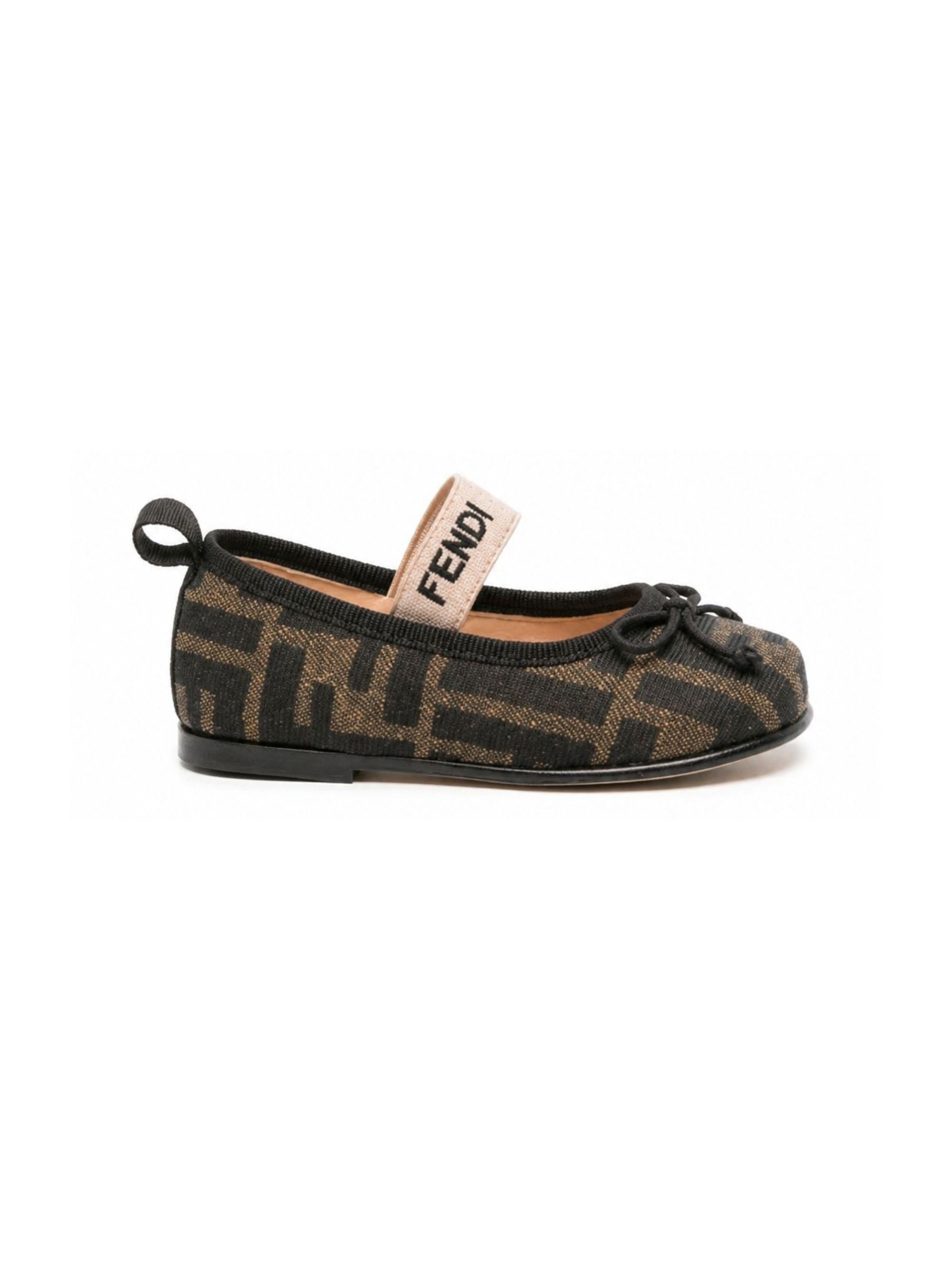 Ballerine per bambina Fendi Kids marrone con logo FF -jacquard JFR377 AQ75 F1NJB FENDI KIDS