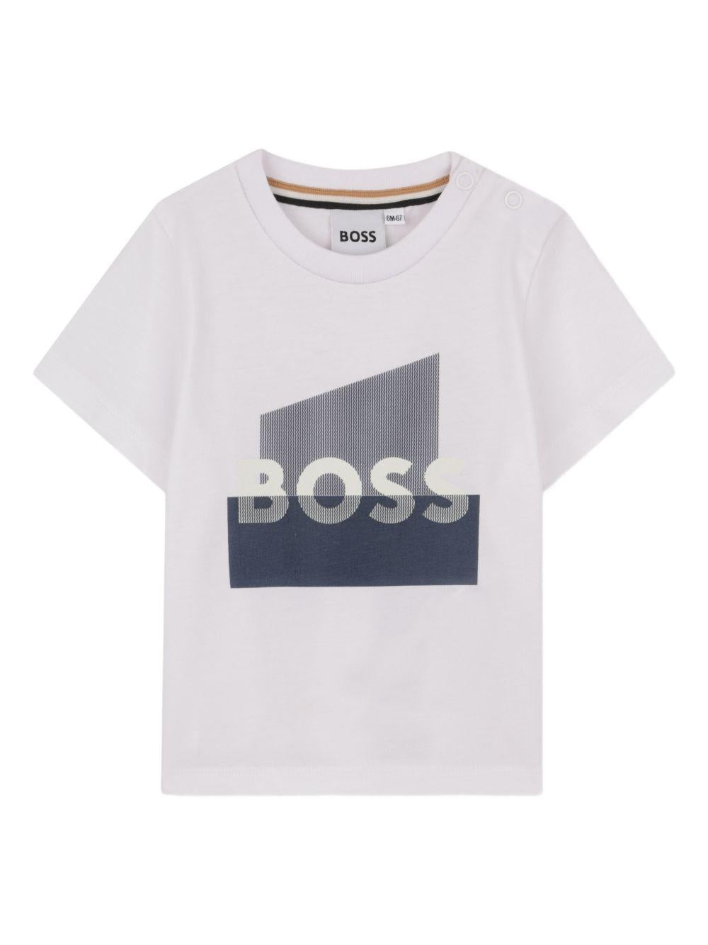 T-shirt per neonato Boss Kids bianca con stampa grafica sul davanti J52879 10P BOSS KIDS
