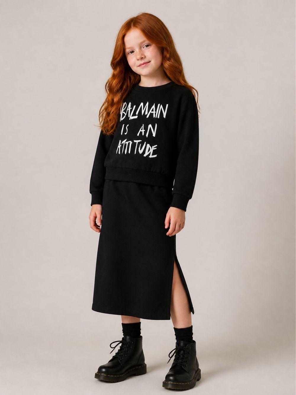 Abito per bambina Balmain Kids nero con design a strati BZ1A00 Z3183 930BC BALMAIN KIDS
