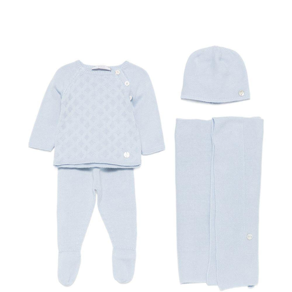 Set due pezzi con copertina e berretto per neonato Paz Rodriguez azzurro con trama in maglia 303-123189 801 PaZ RODRIGUEZ KIDS