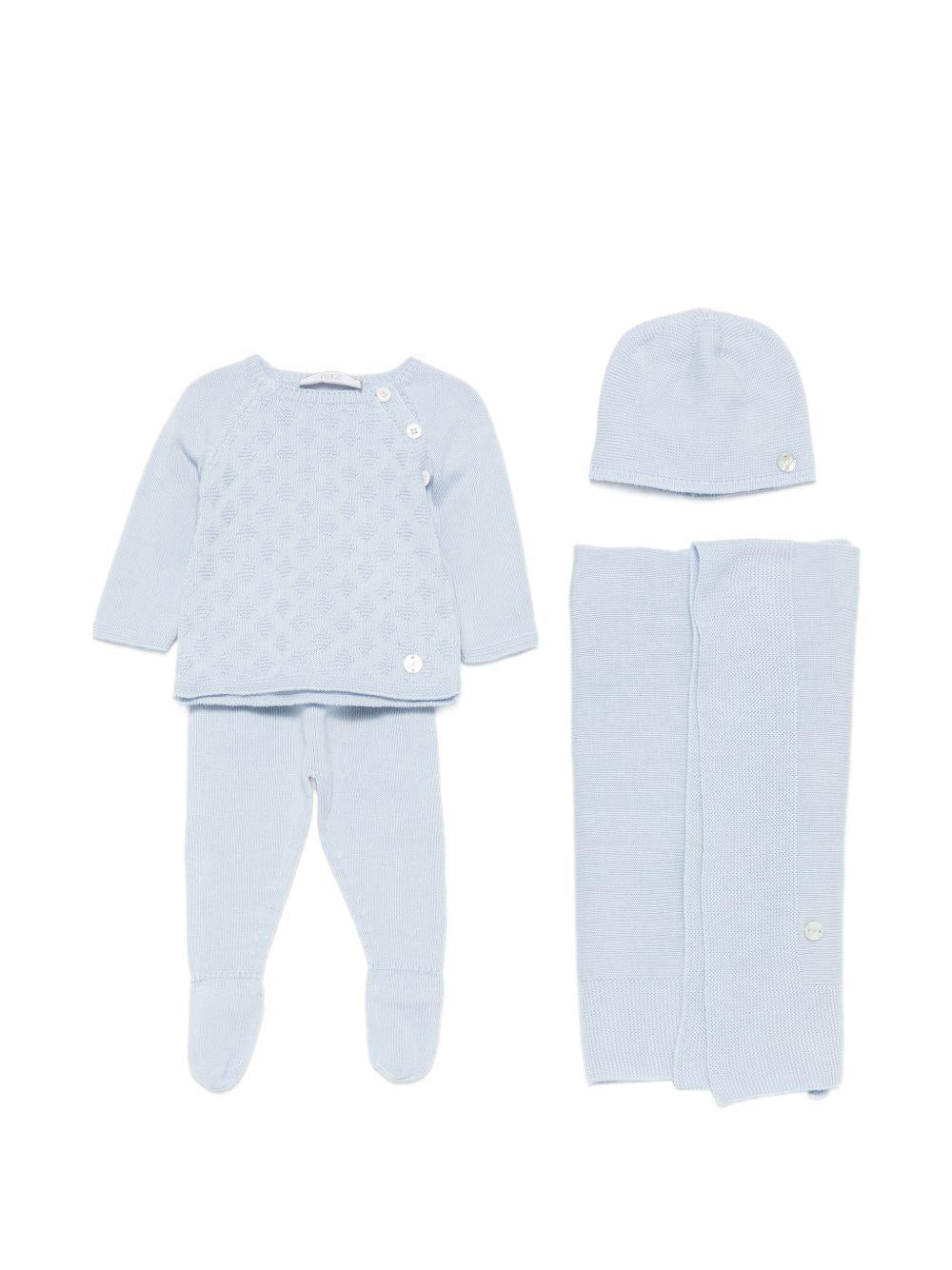 Set due pezzi con copertina e berretto per neonato Paz Rodriguez azzurro con trama in maglia 303-123189 801 PaZ RODRIGUEZ KIDS