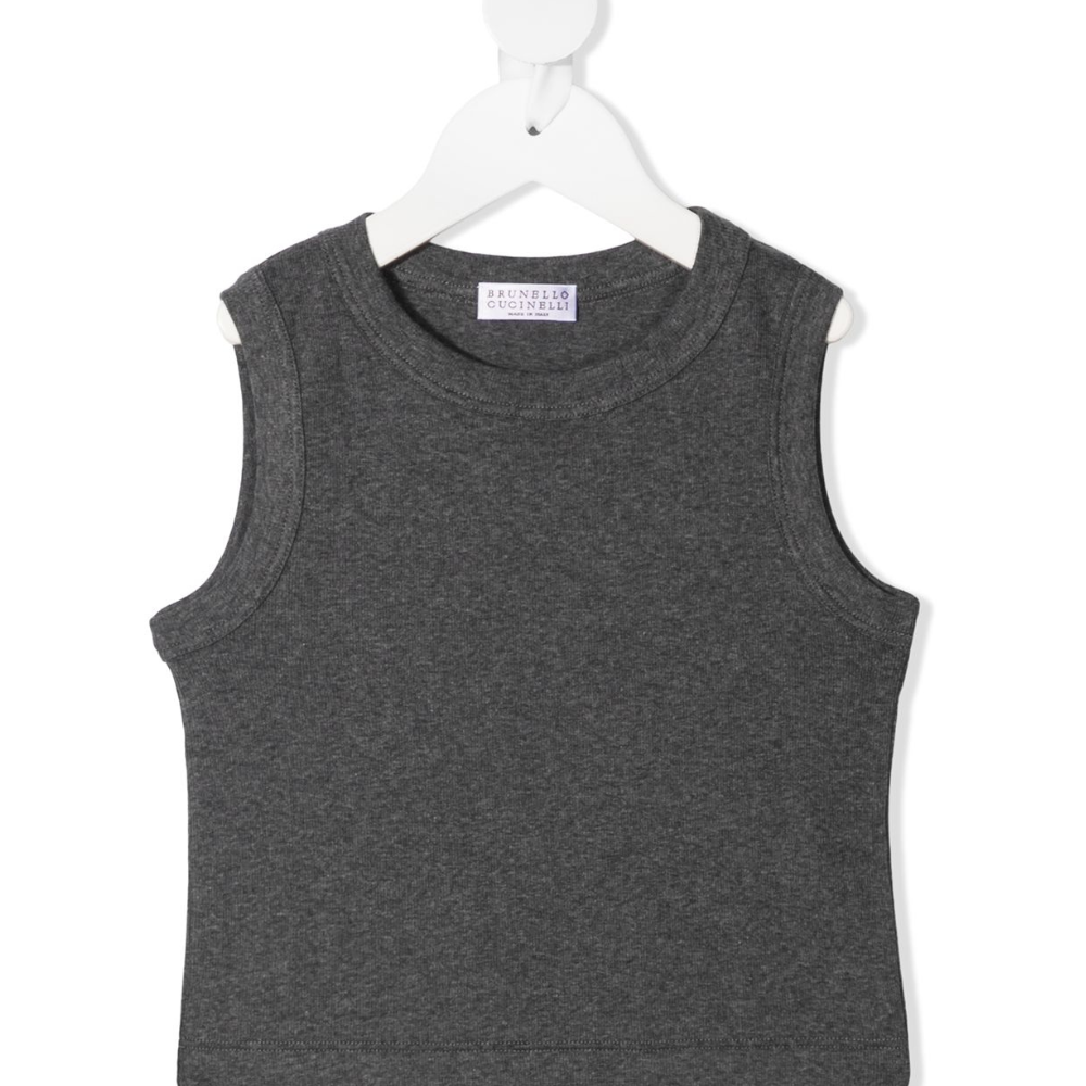 Top per bambina Brunello Cucinelli Kids grigio a girocollo B0R41T852 C080 BRUNELLO CUCINELLI KIDS