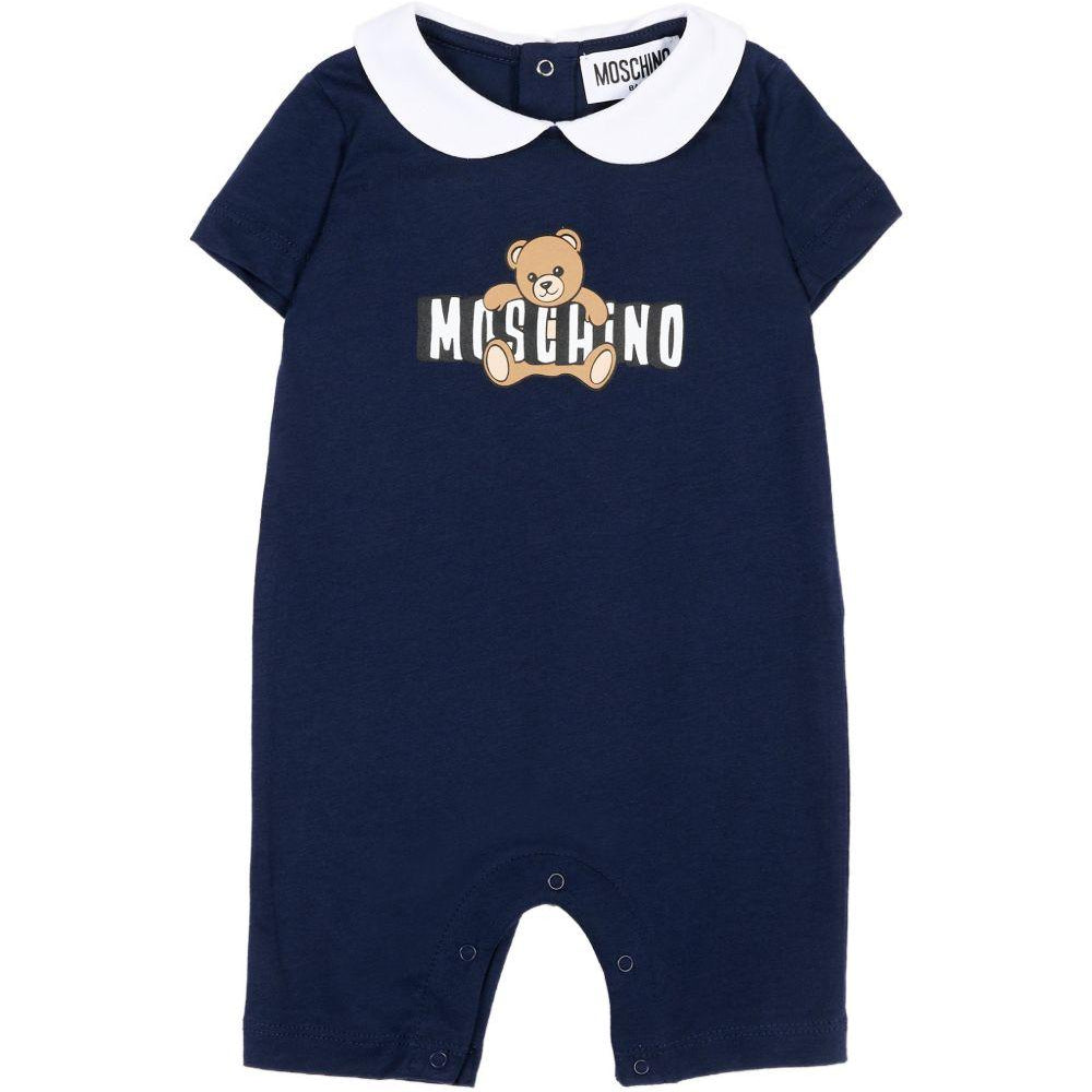 Tutina per neonato Moschino Kids blu con colletto alla Peter Pan MNY03YLAA03 40016 MOSCHINO KIDS