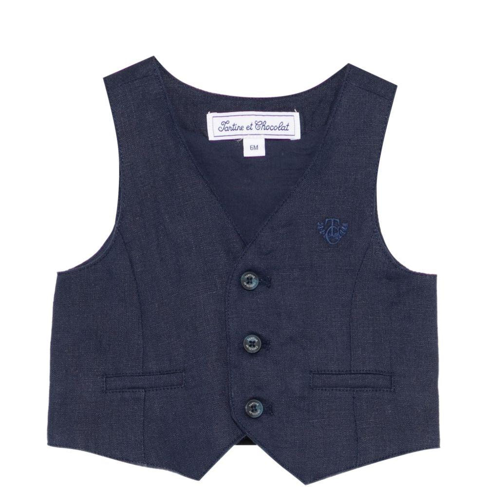 Gilet per neonato Tartine Et Chocolat blu con logo ricamato sul davanti CC16001 04 TArtine & Chocolat KIDS