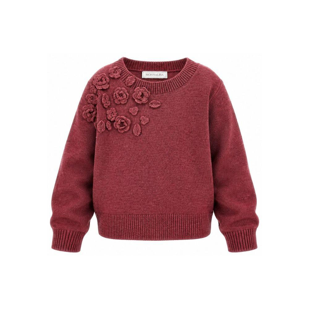 Maglione per bambina Monnalisa Kids rosa con ricamo fiori all'uncinetto sul davanti 17H602 8062 0098 MONNALISA KIDS