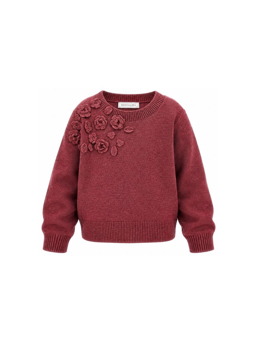 Maglione per bambina Monnalisa Kids rosa con ricamo fiori all'uncinetto sul davanti 17H602 8062 0098 MONNALISA KIDS