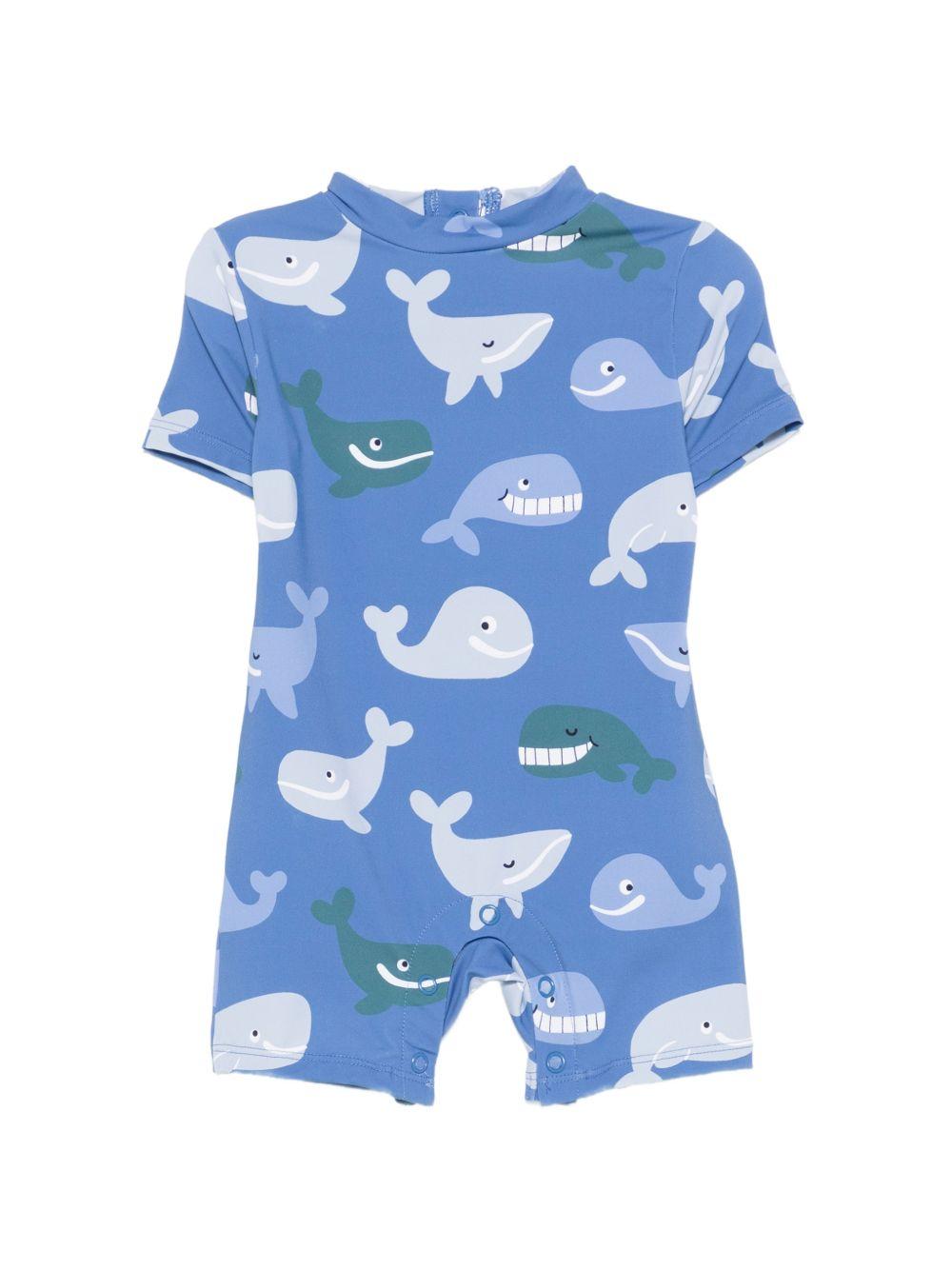 Costume intero per neonato Stella McCartney Kids blu con stampa balene all-over TYC532 Z3582 656MC STELLA McCARTNEY KIDS