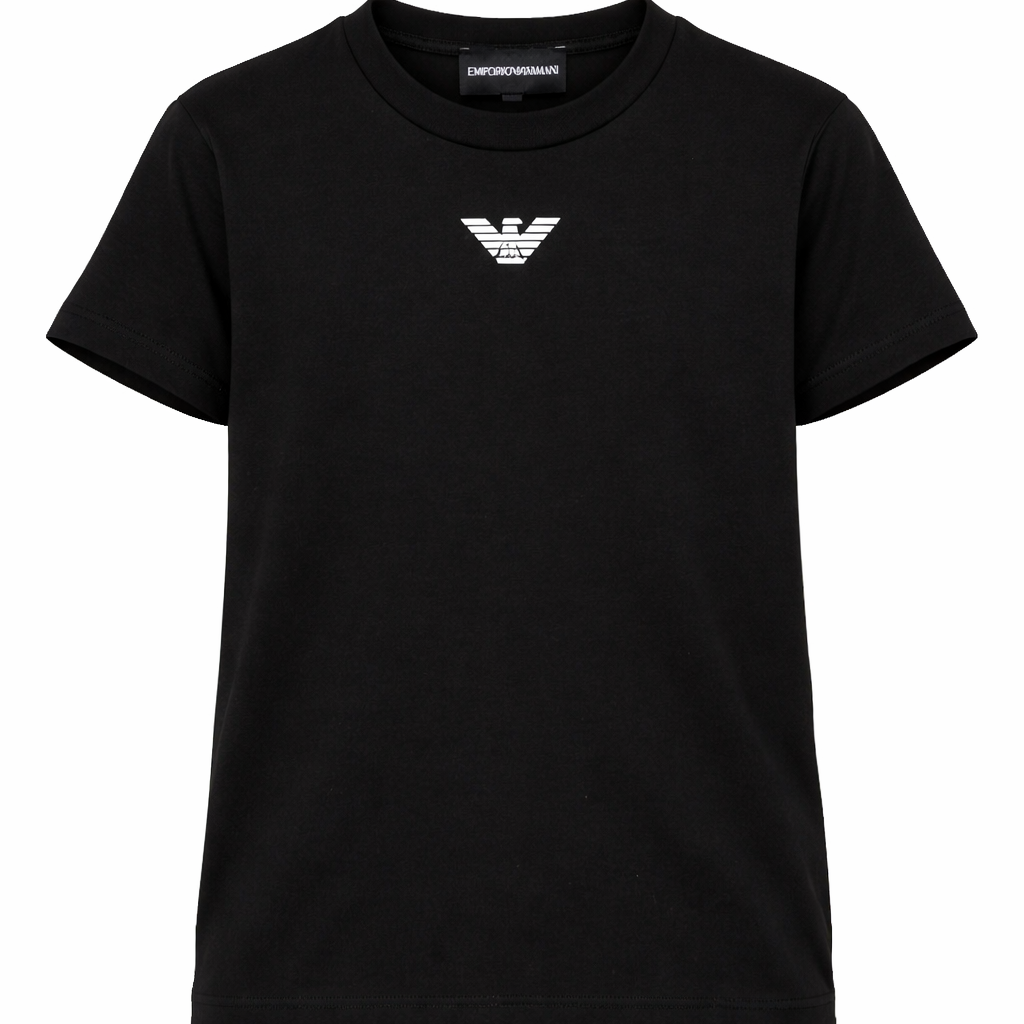 T-shirt per bambino Emporio Armani Kids nera con logo sul davanti EB000421 AF15013 MC206 EMPORIO ARMANI KIDS