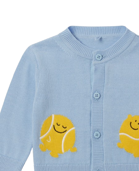 Cardigan per neonato Stella McCartney Kids azzurro con ricamo palle da tennis TY9510 Z2423 602 STELLA McCARTNEY KIDS