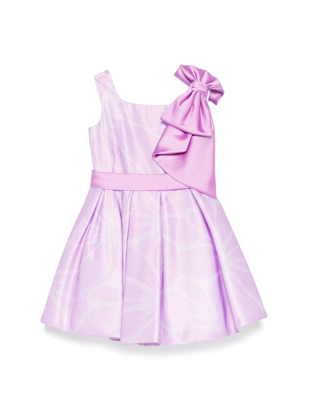 Abito per bambina Colorichiari viola con stampa grafica e dettaglio fiocco oversize FB108181 4867 86 COLORICHIARI