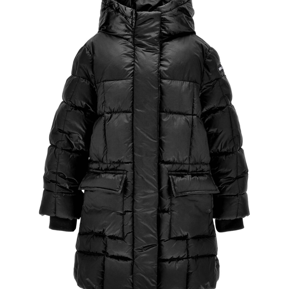 Piumino trapuntato per bambina Monnalisa nero con cappuccio 17F105 6021 0050 MONNALISA