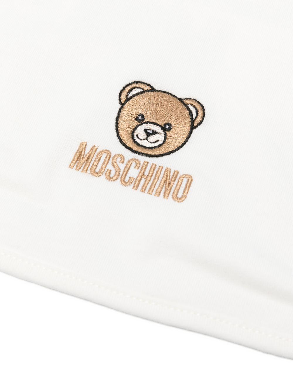 Set cappello e bavaglino per neonato Moschino Kids bianco con ricamo Teddy Bear MRY03ELAA23 10063 MOSCHINO KIDS