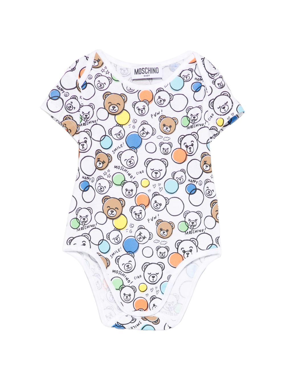 Body per neonato Moschino Kids bianco con stampa all-over MUT04JLAB5A 83680 MOSCHINO KIDS