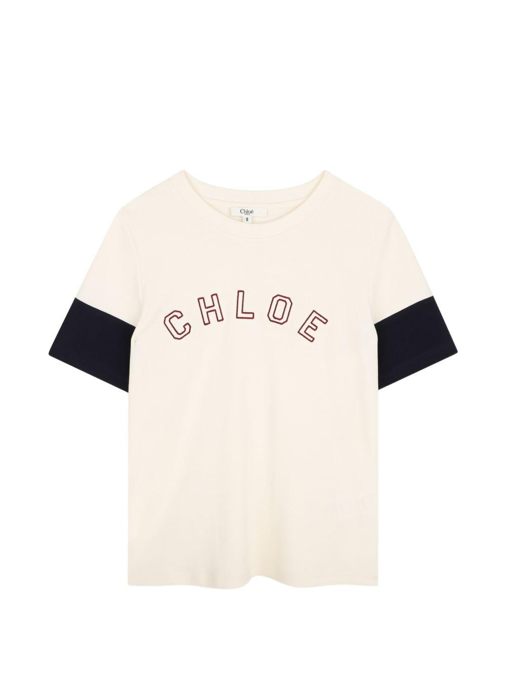 T-shirt per bambina Chloè Kids bianca con maniche a contrasto C21306 148 CHLOE' KIDS