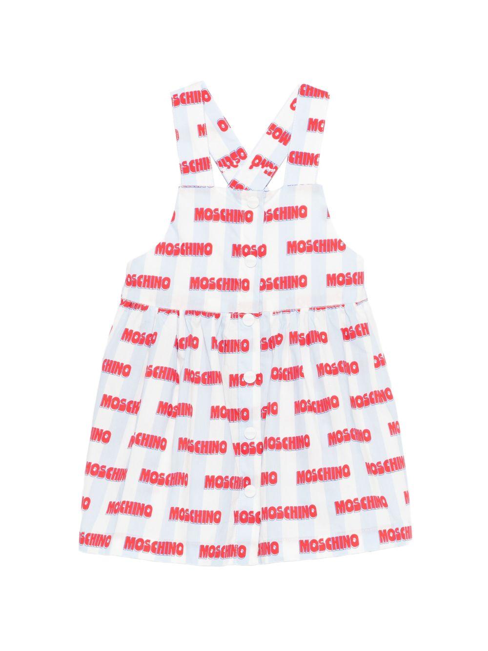 Abito per neonata Moschino Kids azzurro con stampa logo all-over MDV0DDLLB59 83678 MOSCHINO KIDS