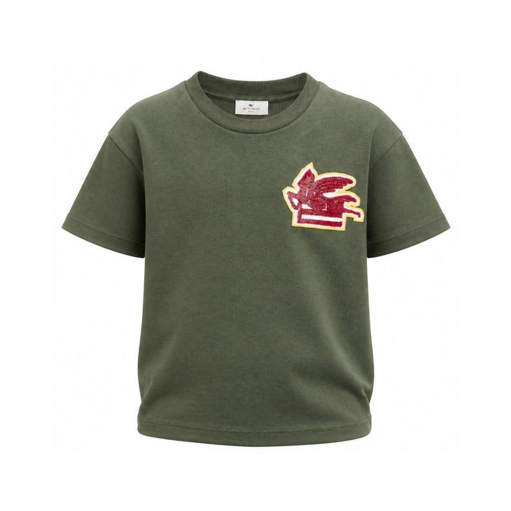 T-shirt per bambino Etro Kids verde con ricamo Pegaso sul davanti GZ8P51 Z3672 70J ETRO KIDS