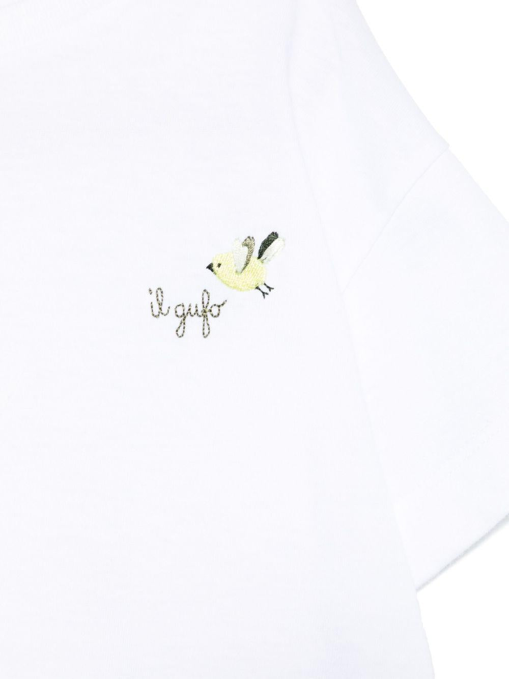 T-shirt per bambina Il Gufo bianco con ricamo con logo P25TS473MF001 151 IL GUFO