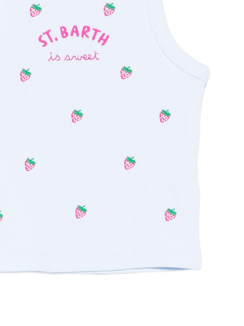 Canotta per bambina MC2 Saint Barth Kids azzurra con fragole ricamate all-over BLUE002 02269L MC2 ST. BARTH KIDS