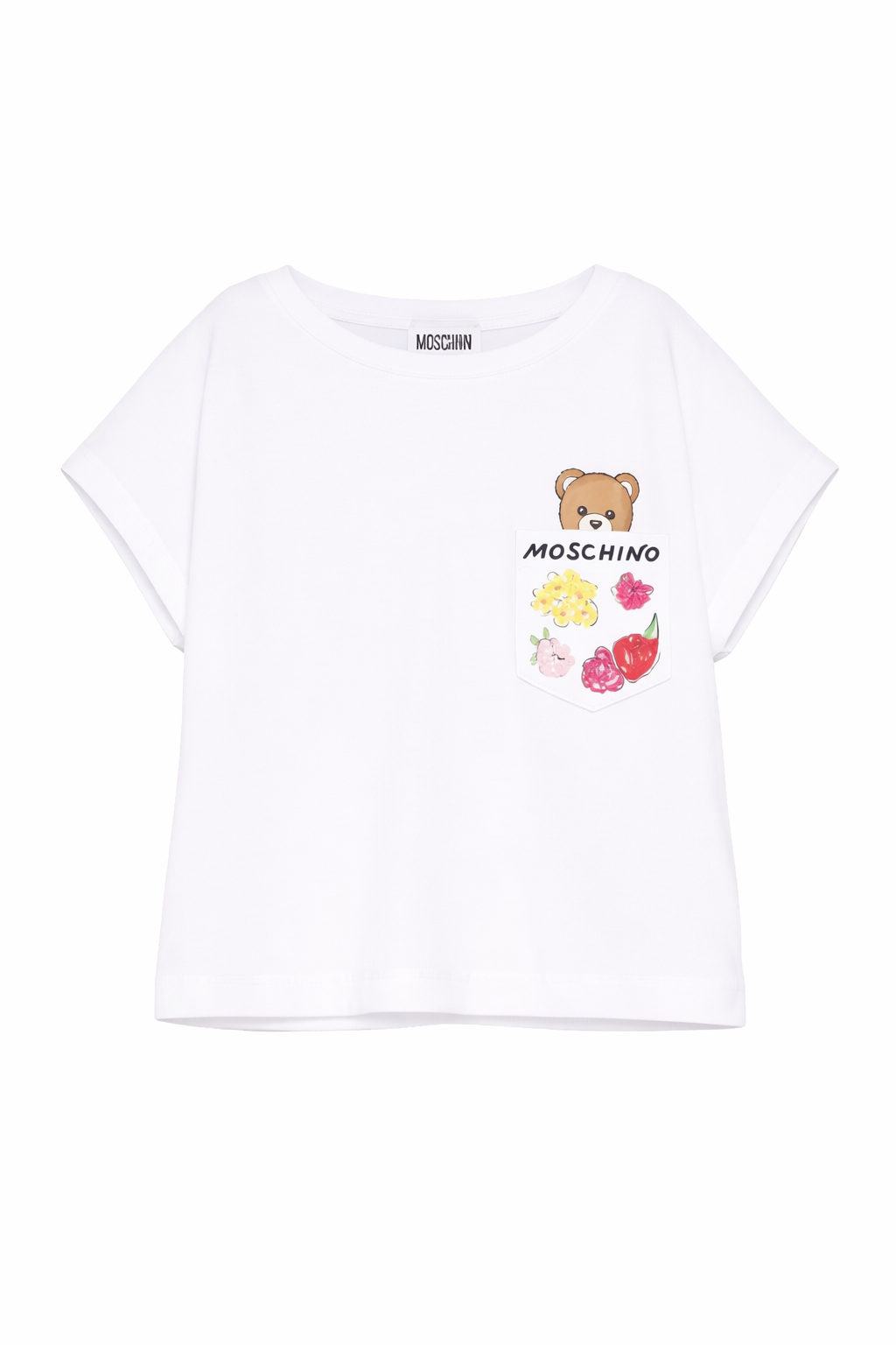 T-shirt per bambina Moschino Kids bianca con stampa Teddy Bear HDM06XLFA06 10101 MOSCHINO KIDS