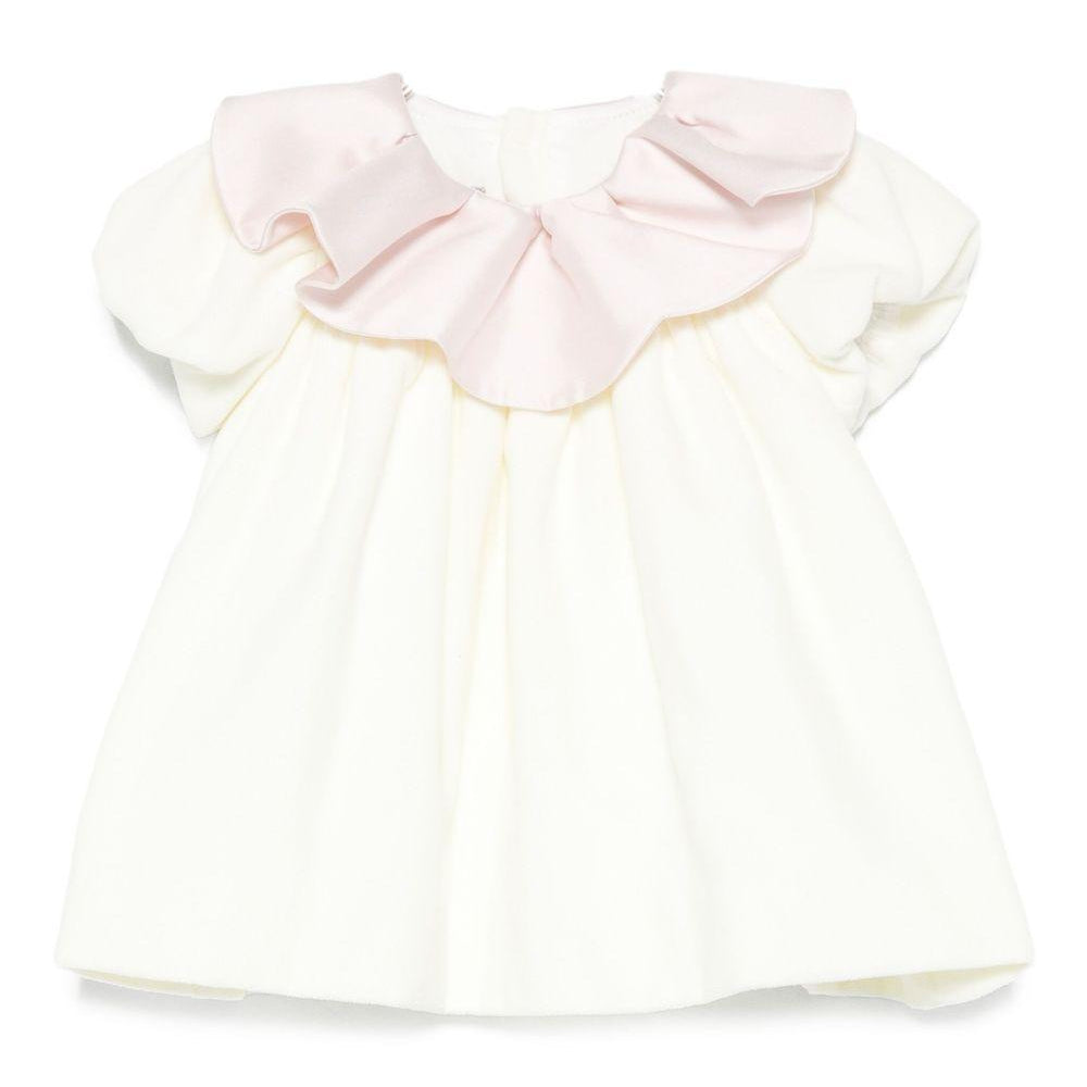 Abito per neonata La Stupenderia bianco con colletto arricciato 1CBAB08 V02S14 LA STUPENDERIA